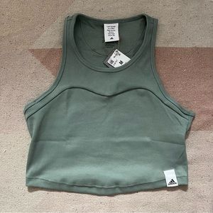 BNWT Sage green adidas high neck ribbed workout crop tank